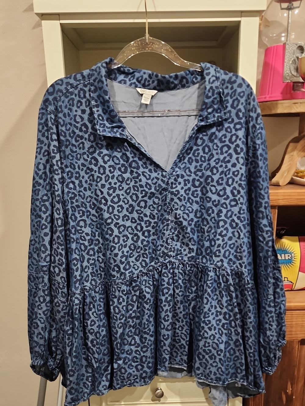Cato Blue Leopard-Print Peplum Blouse